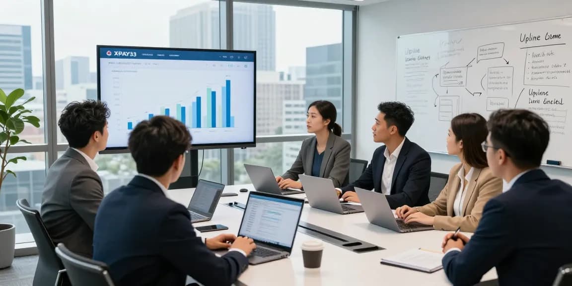 Team discussing XPAY33 Australia income strategies in a modern conference room.
