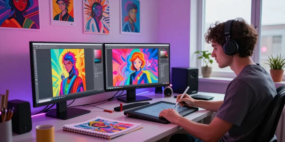 Engaging digital art workspace showcasing NSFW AI creativity with vibrant colors and tools.