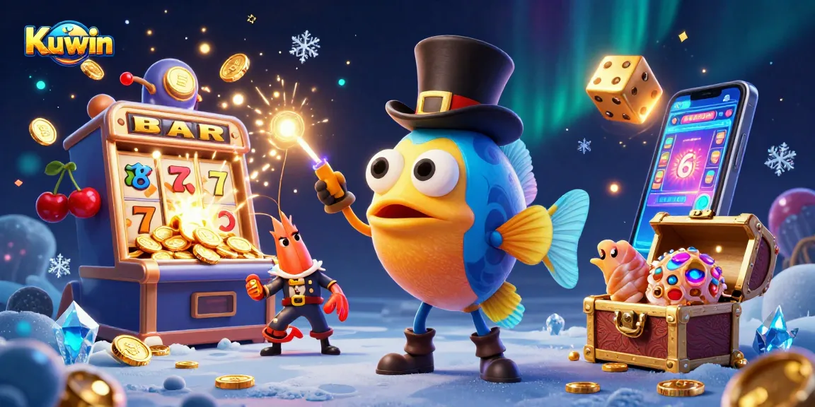 Kuwin offers an exciting casino experience, featuring a vivid adventure with treasure-laden characters and slot machines.