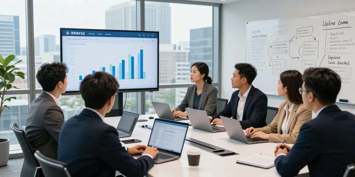 Team discussing XPAY33 Australia income strategies in a modern conference room.