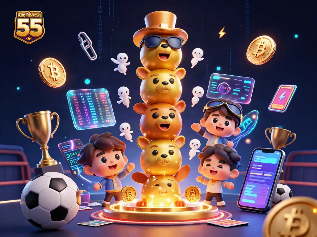Engage in thrilling sports betting with keo nha cai 55, featuring vibrant game elements packed in a dynamic 3D scene.