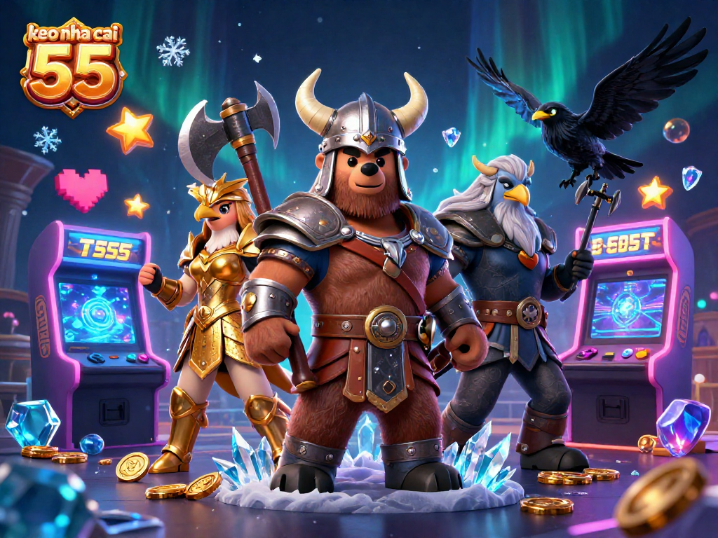 Experience the thrill of keo nha cai 55 with immersive casino-themed 3D illustration featuring dynamic characters.