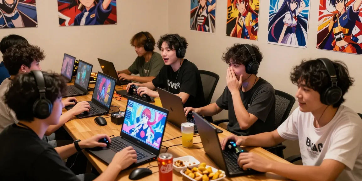 Engaged players enjoying a hentai game in a vibrant gaming environment with anime visuals.