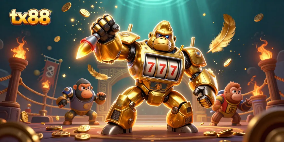 Engage in thrilling tx88 casino action with the golden gorilla mech and dynamic slot elements.