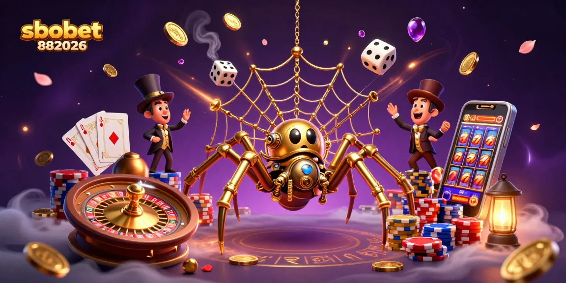 Experience thrilling wins at sbobet882026 with a vibrant 3D steampunk casino illustration.
