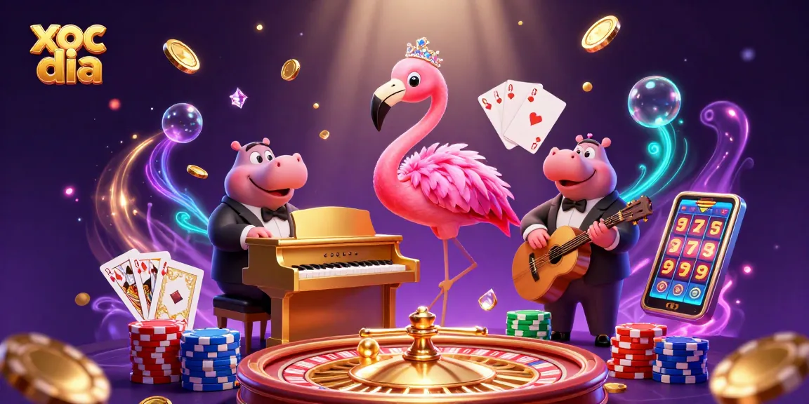 Experience exhilarating xoc dia gaming with vibrant characters and dynamic casino elements in this captivating illustration.